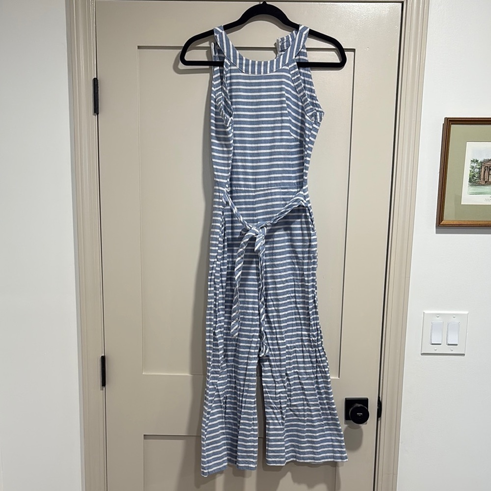 Womens Summer Sets Striped Sleeveless Boe Belt Jumpsuit with Pockets